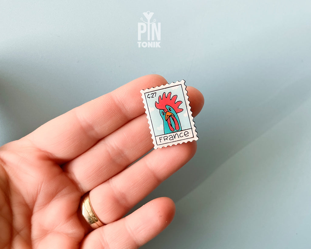 France Rooster Stamp Pin
