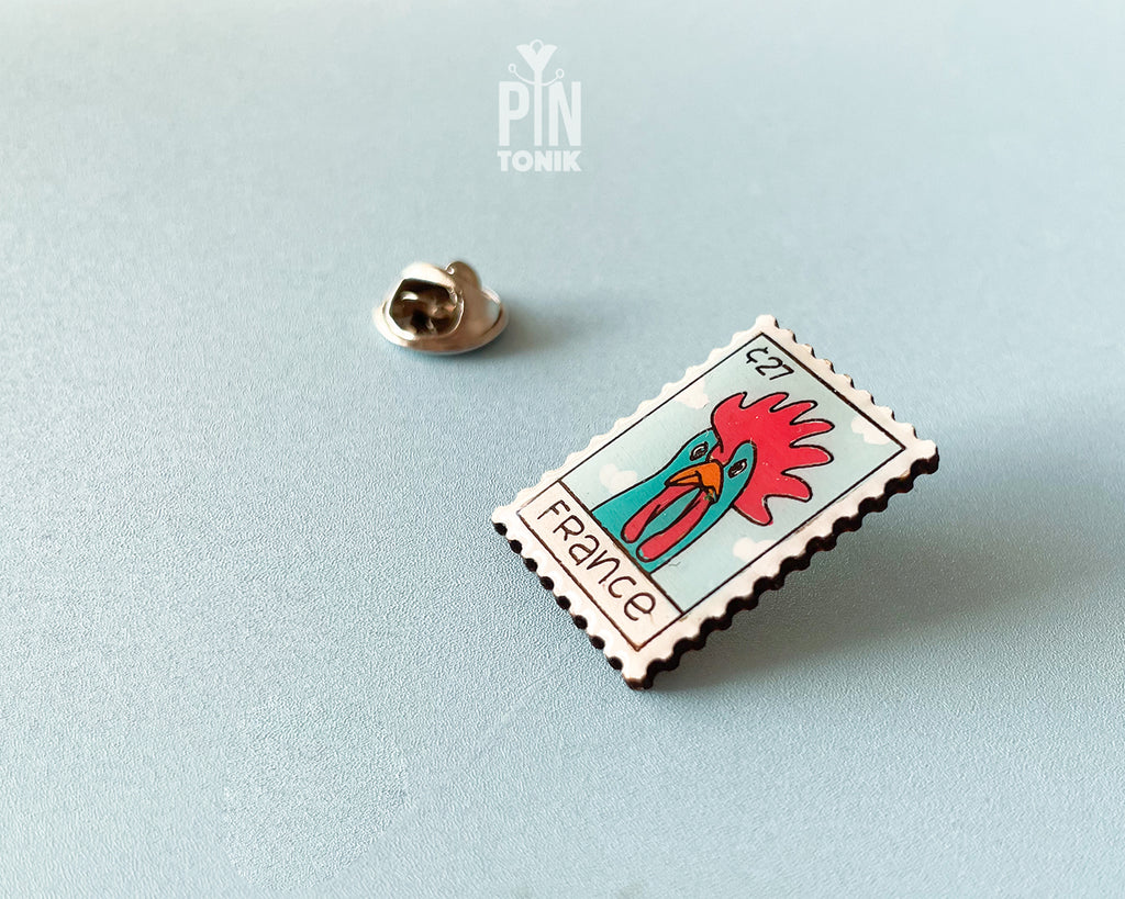 France Rooster Stamp Pin