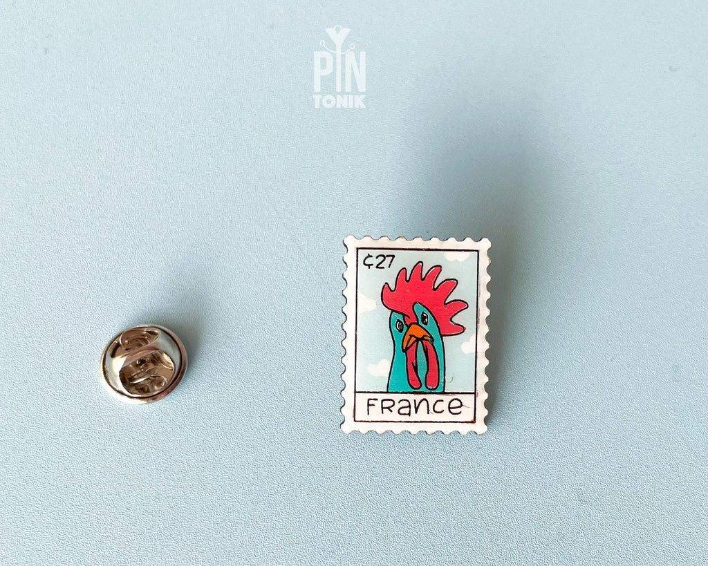 France Rooster Stamp Pin