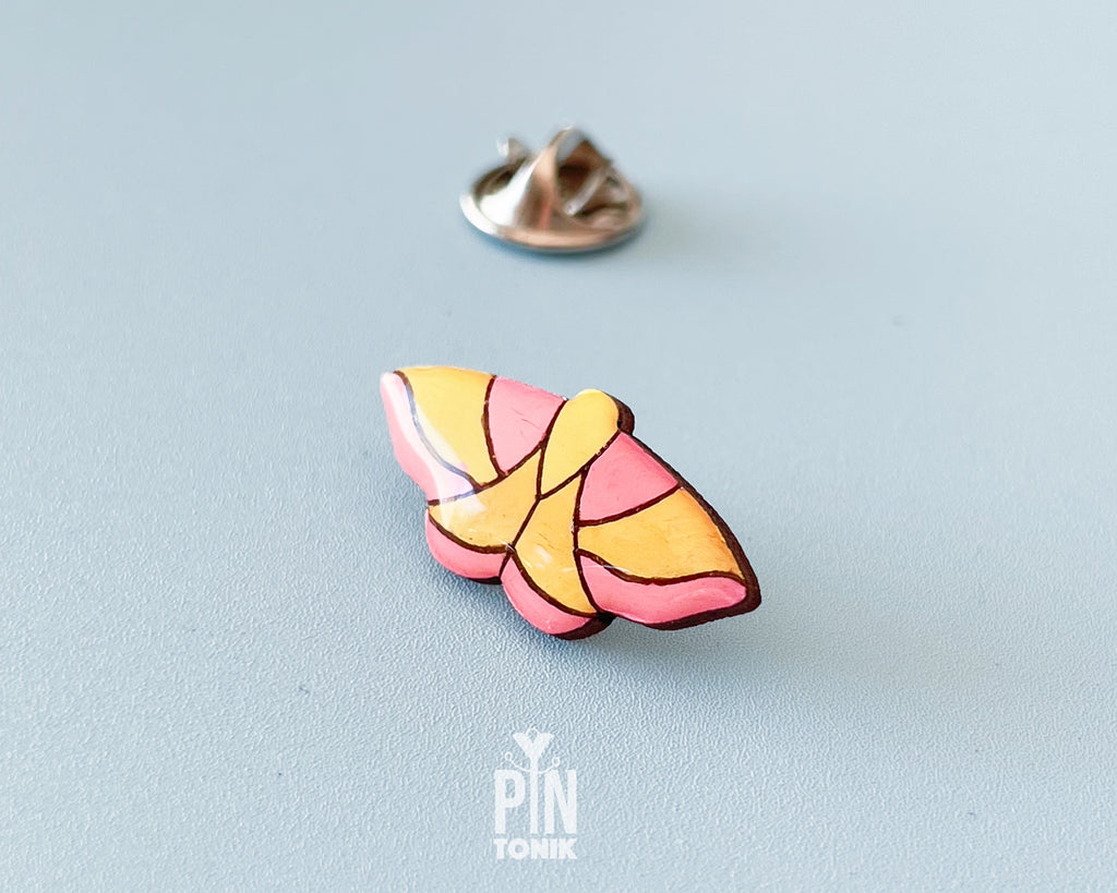 Rosy Maple Moth Pin