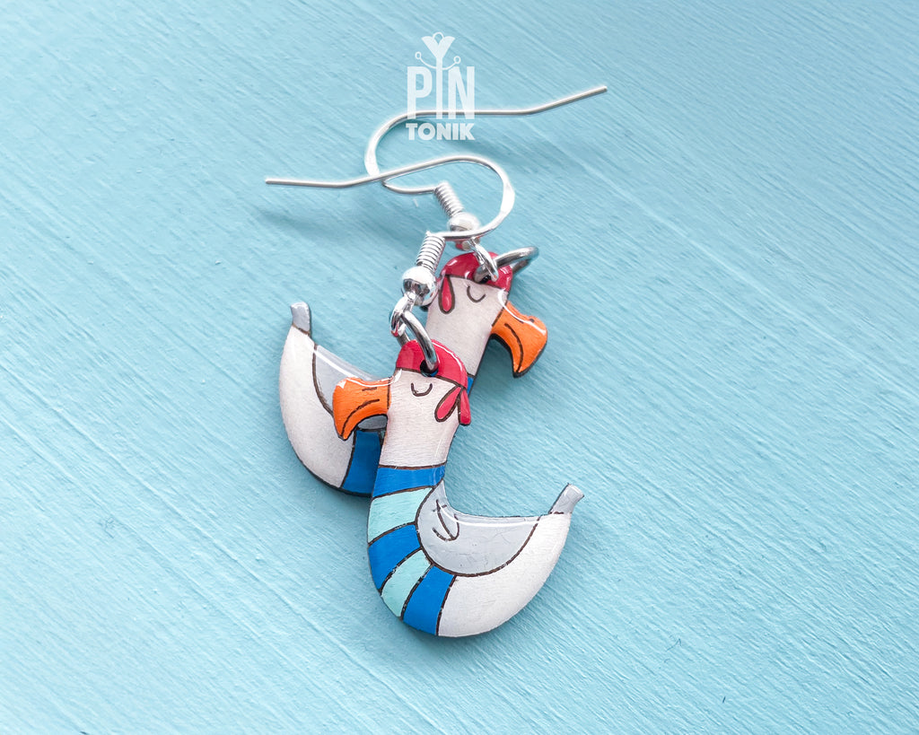 Boucles d'oreilles pendantes en bois Mouette Marin