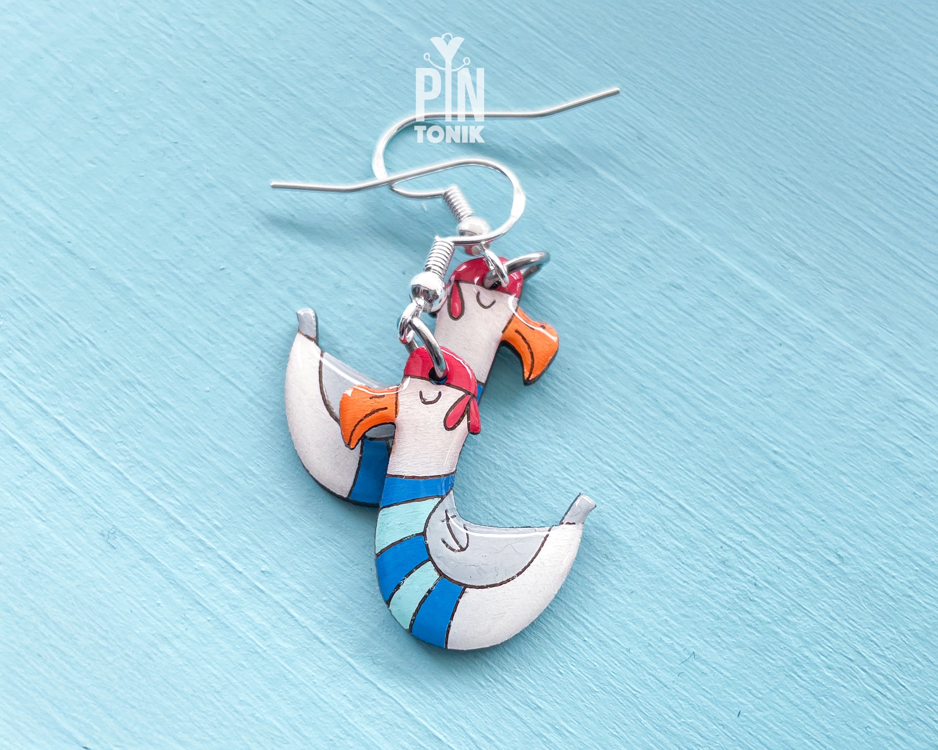 Boucles d'oreilles pendantes en bois Mouette Marin