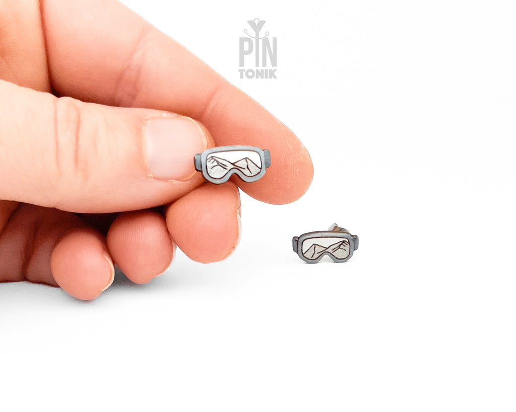 Boucles d'oreilles clous masque de ski gris