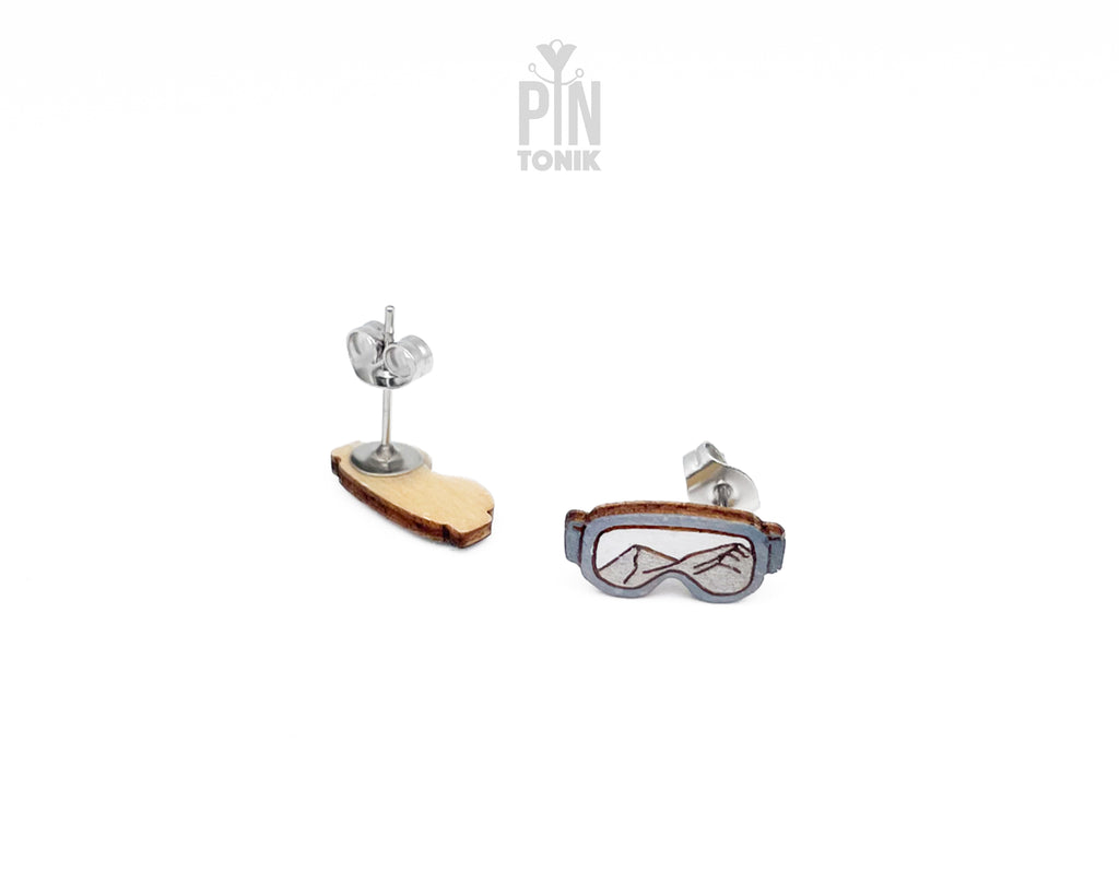 Boucles d'oreilles clous masque de ski gris
