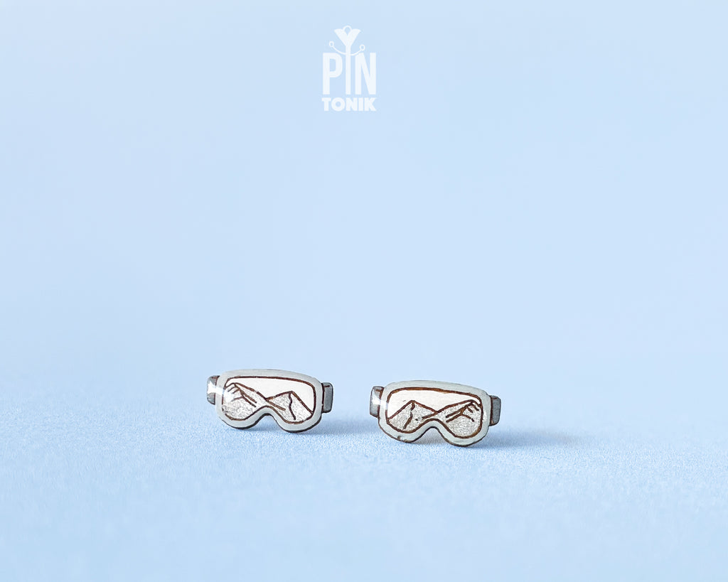 Boucles d'oreilles clous masque de ski gris