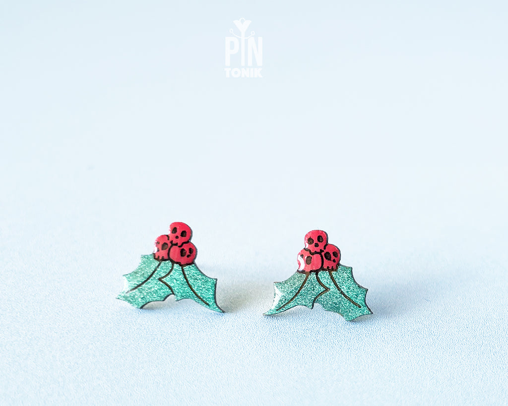 Holly Skull Studs