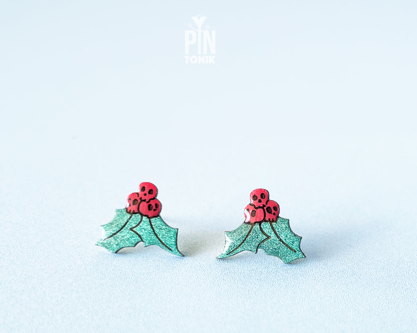 Holly Skull Studs