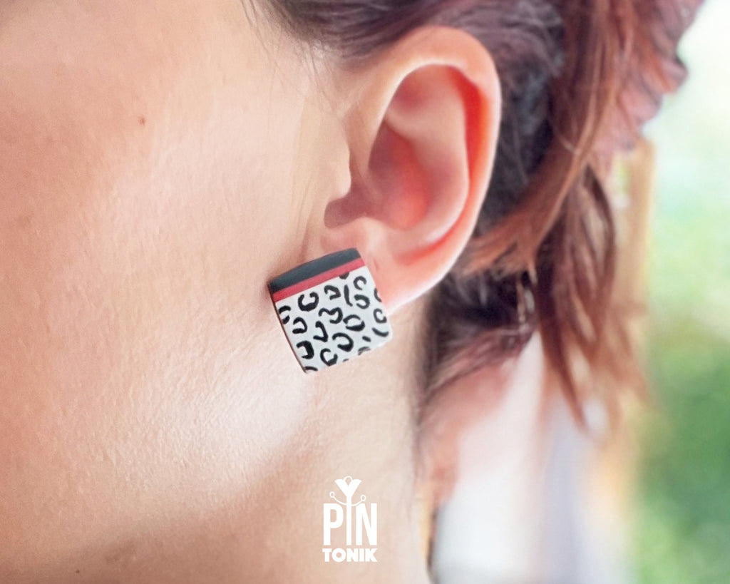 Snow Leopard Square Studs