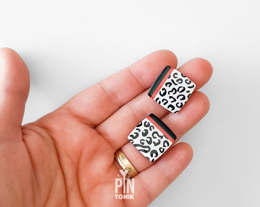 Snow Leopard Square Studs