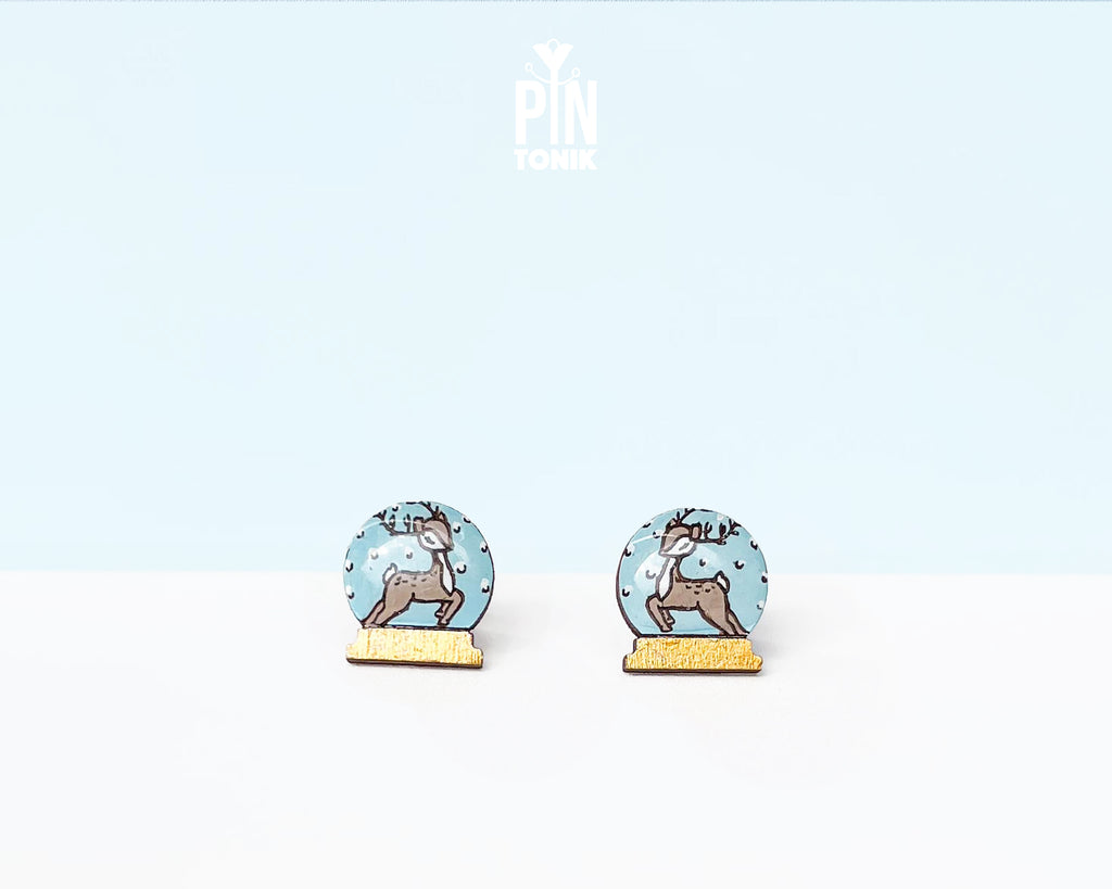Reindeer in Snow Globe Studs