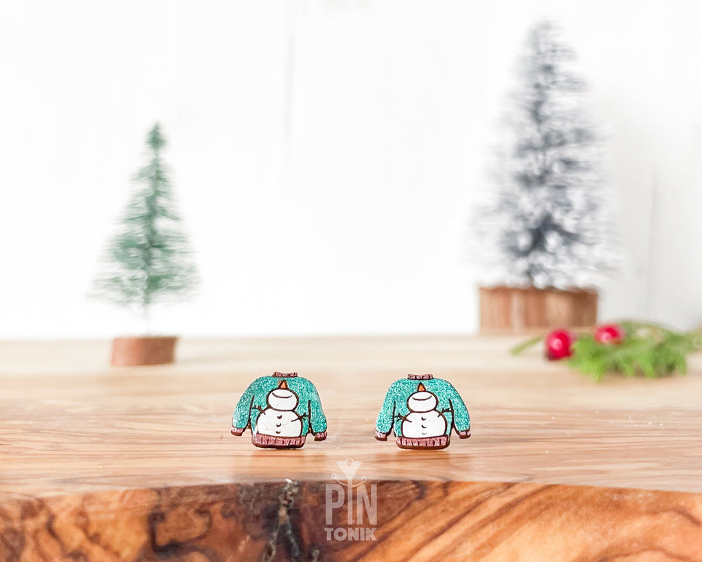 Snowman Ugly Christmas Sweater Studs