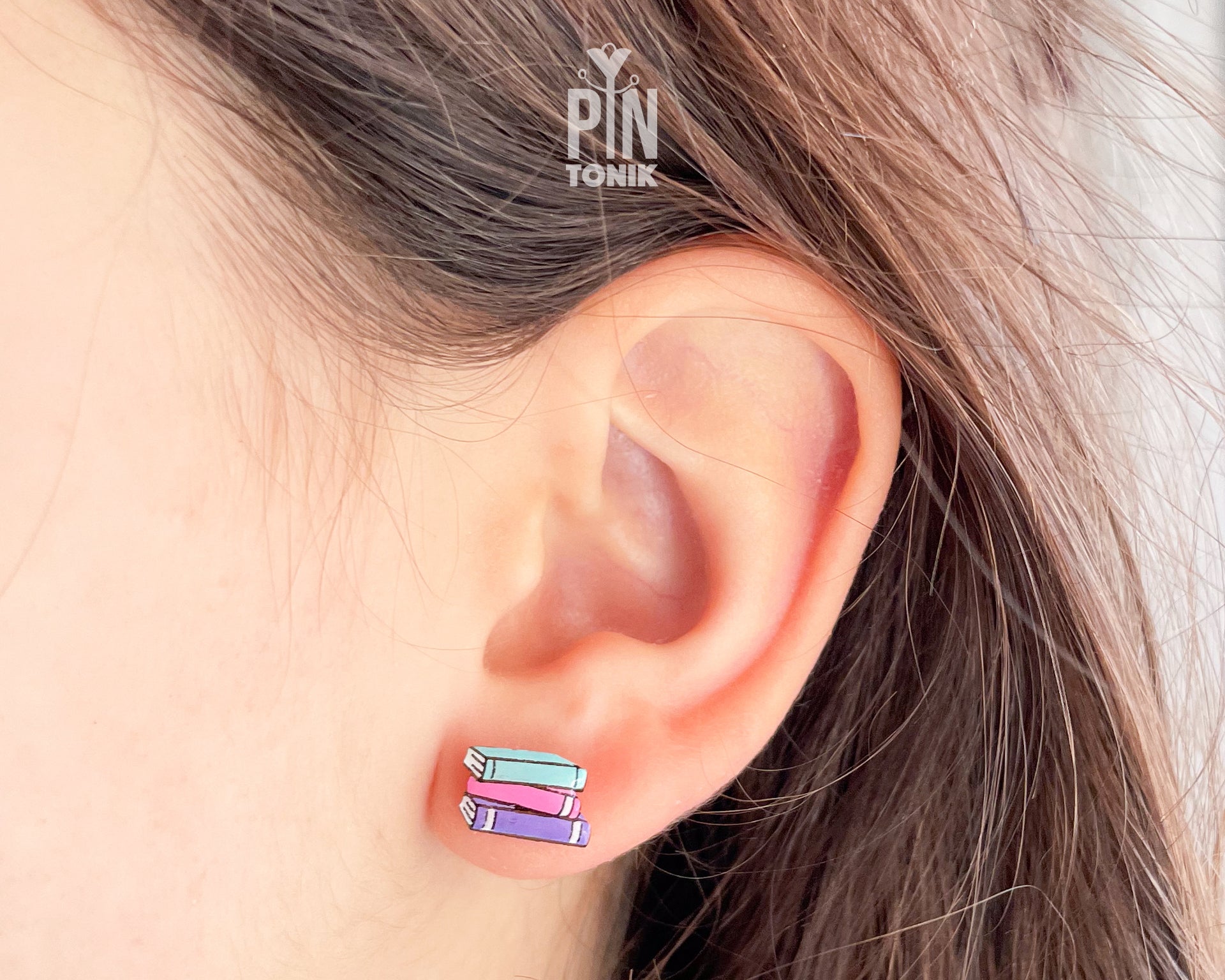 Boucles d'oreilles clous Pile de livres