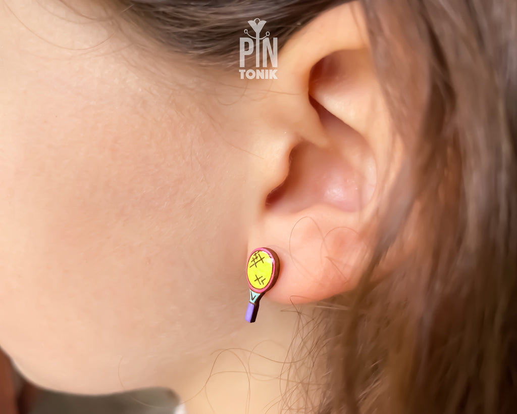 Boucles d'oreilles clous raquette de tennis