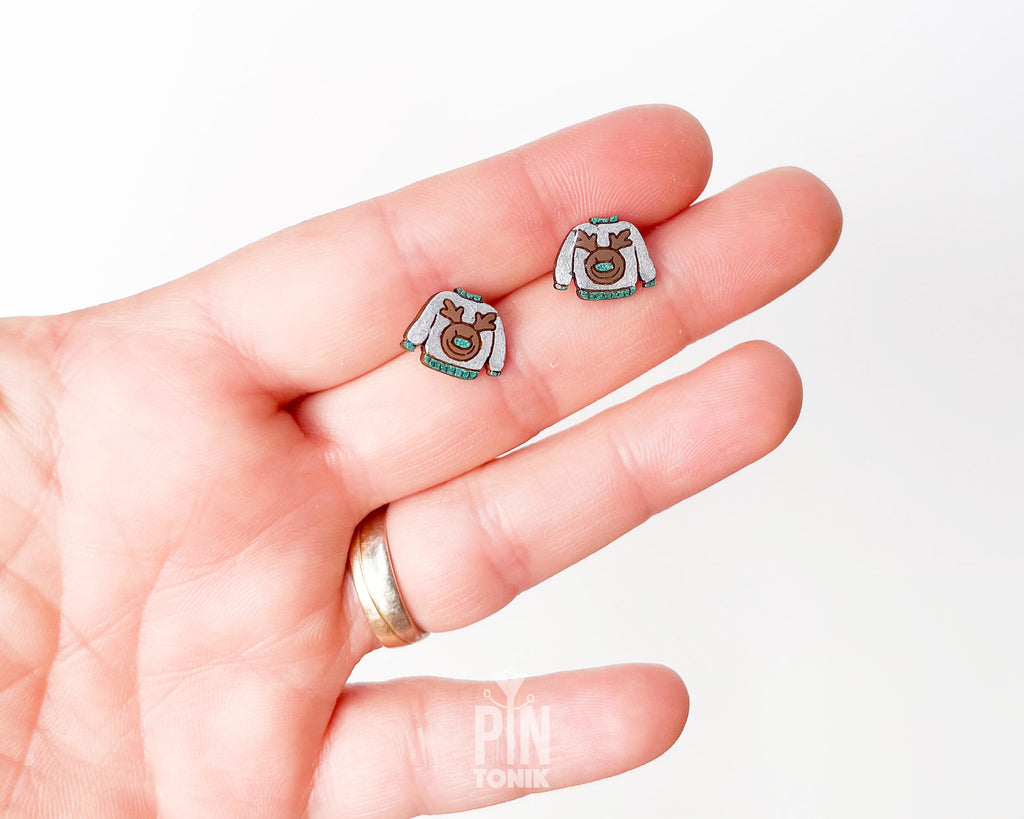 Reindeer Christmas Sweater Studs