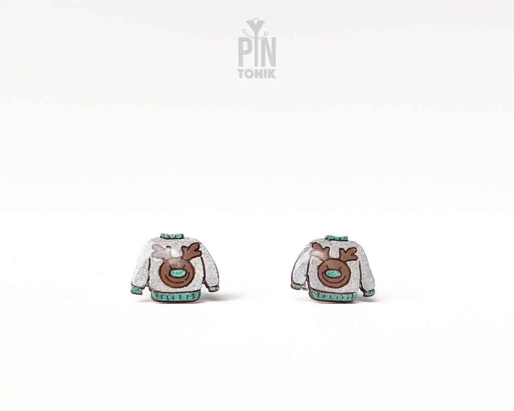 Reindeer Christmas Sweater Studs