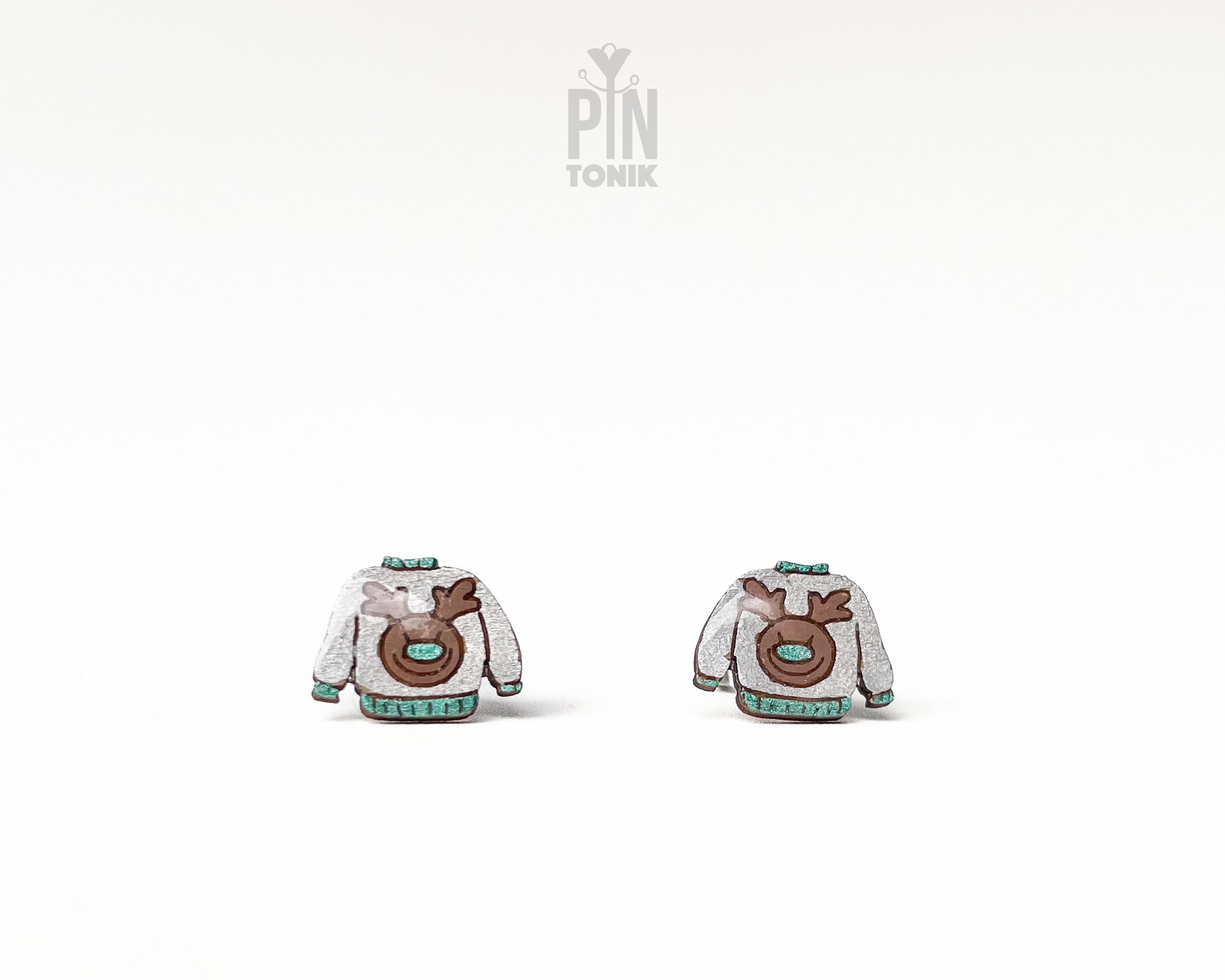 Reindeer Christmas Sweater Studs