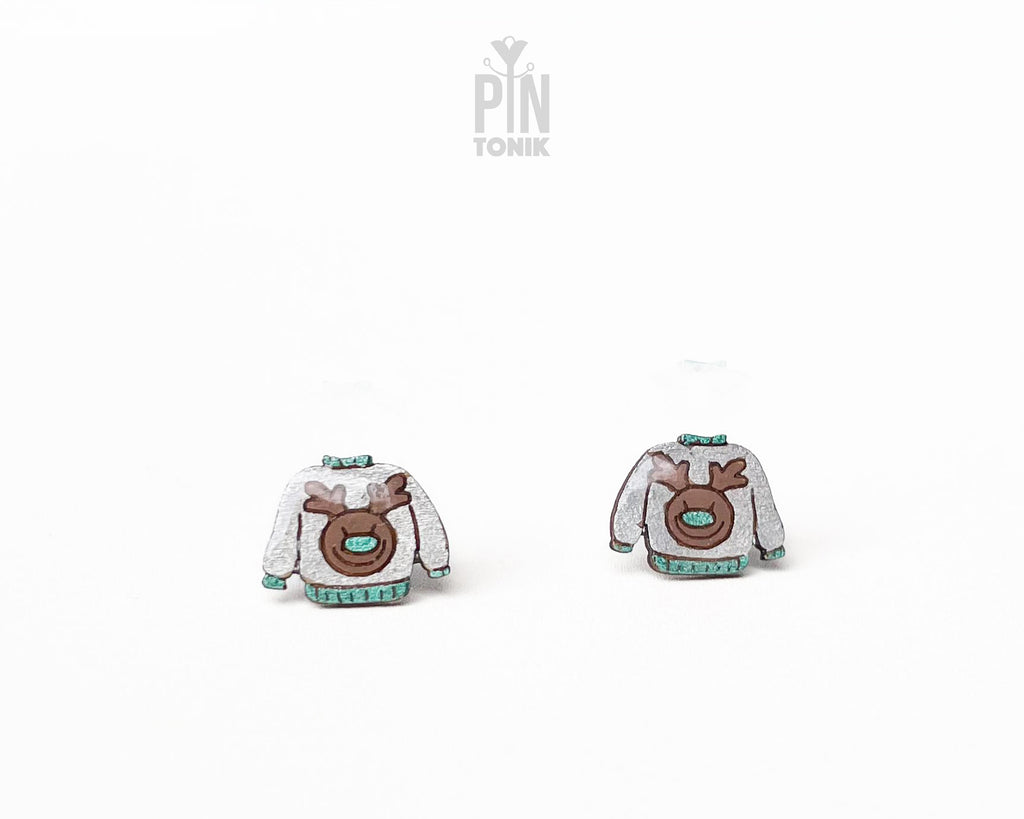 Reindeer Christmas Sweater Studs