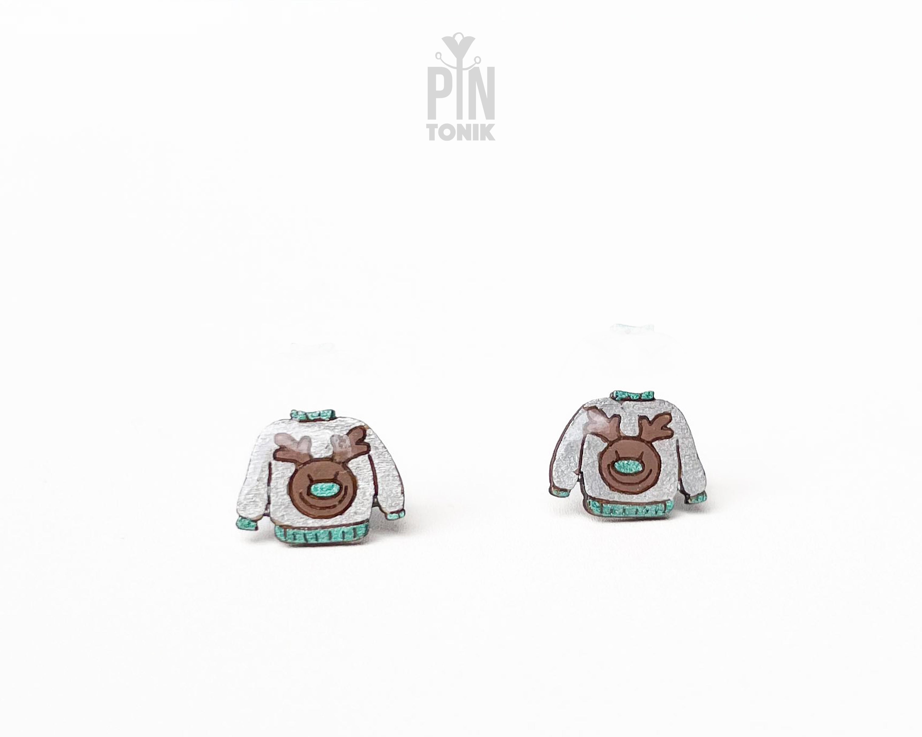 Reindeer Christmas Sweater Studs