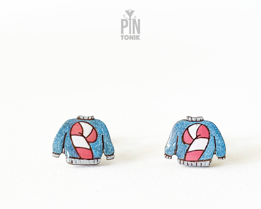Candy Cane Sweater Studs