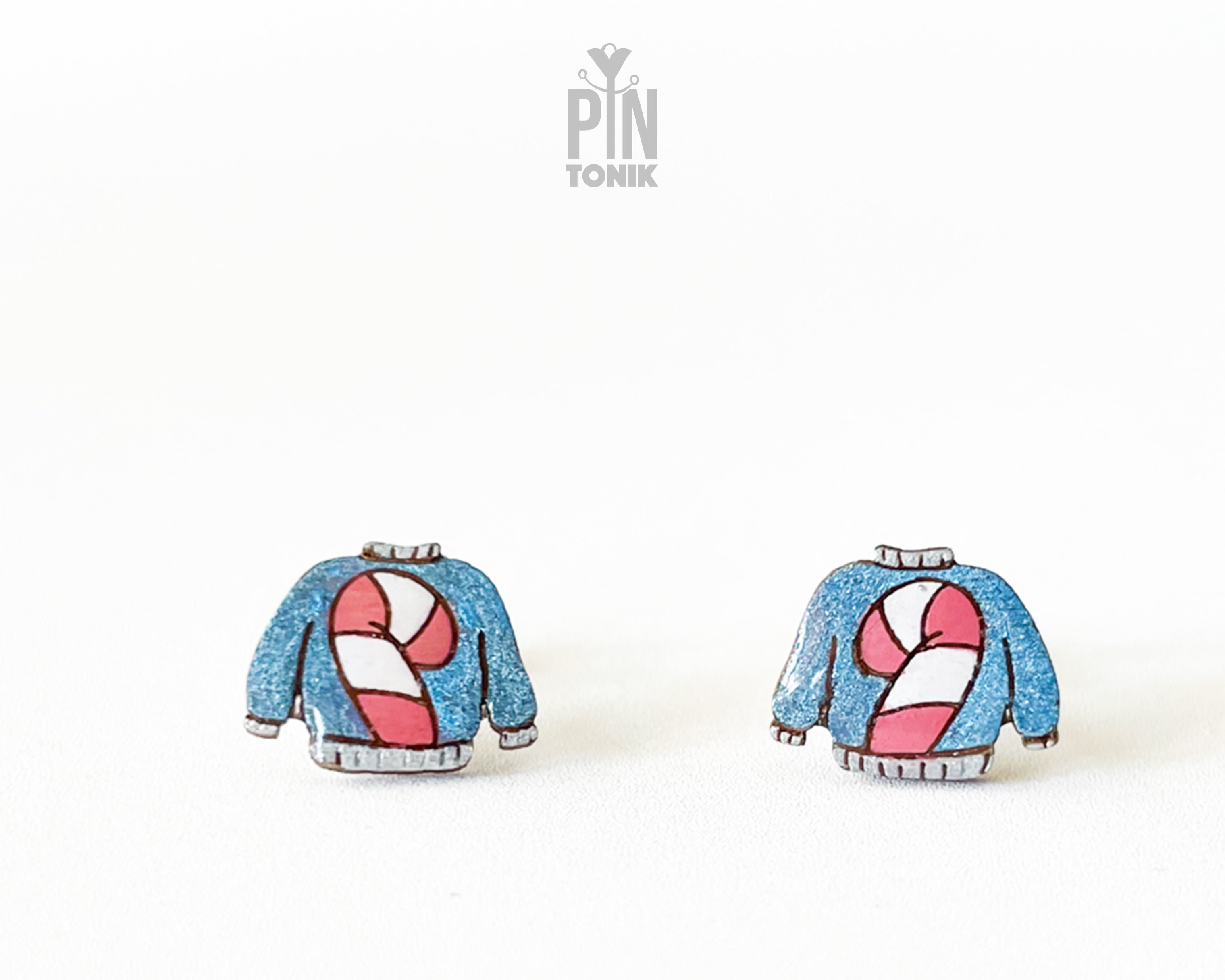 Candy Cane Sweater Studs
