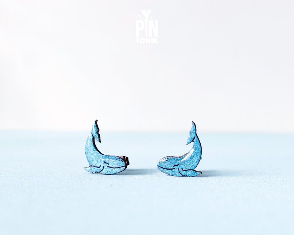 Blue Whale Stud Earrings